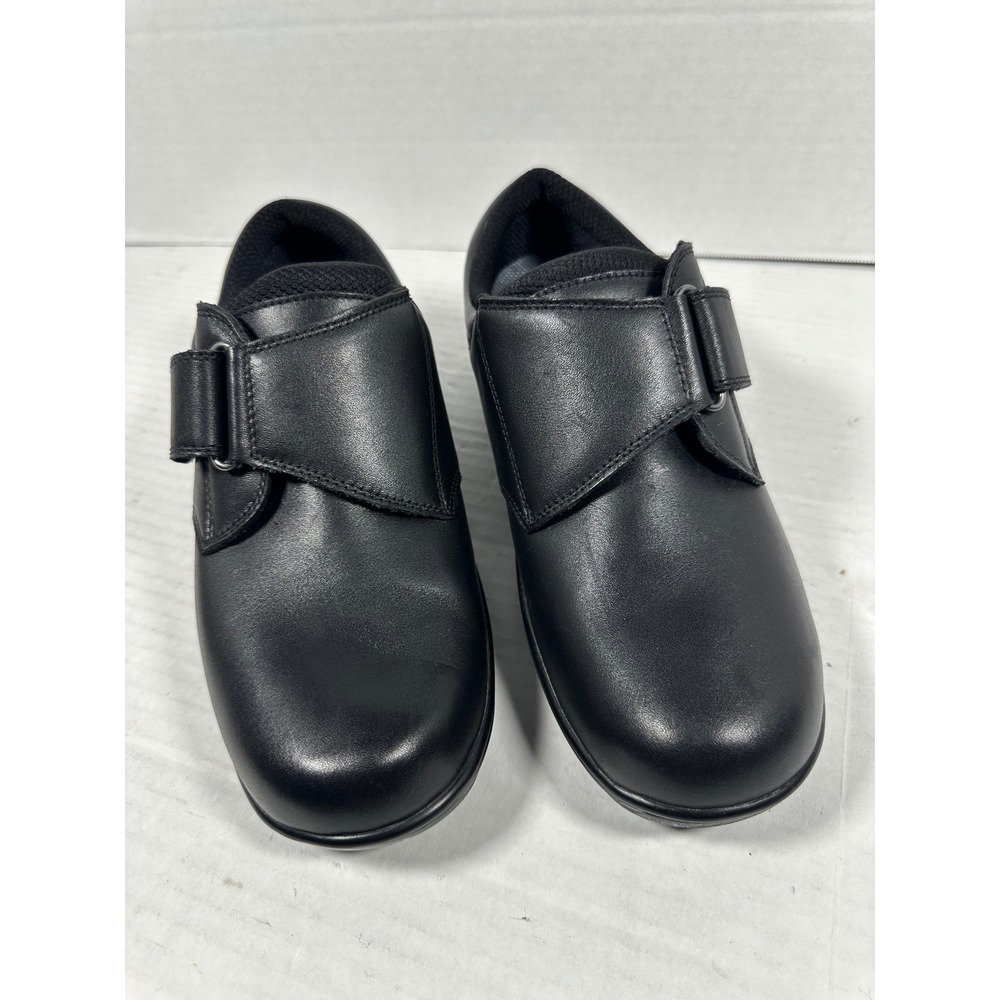 OrthoFeet 810 Womens 10.5 B Black Leather Orthopedic Walking Shoes Hook and Loop